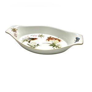 Shafford Dish Chinese Garden Oval Oven To Table Bowl Bird Butterfly Porcelain